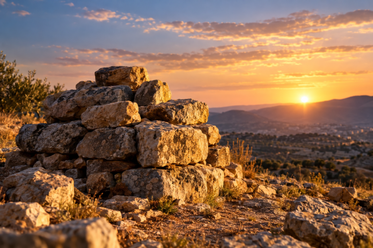 Altar de pedras ao entardecer, imagem do sermão Construa Memoriais